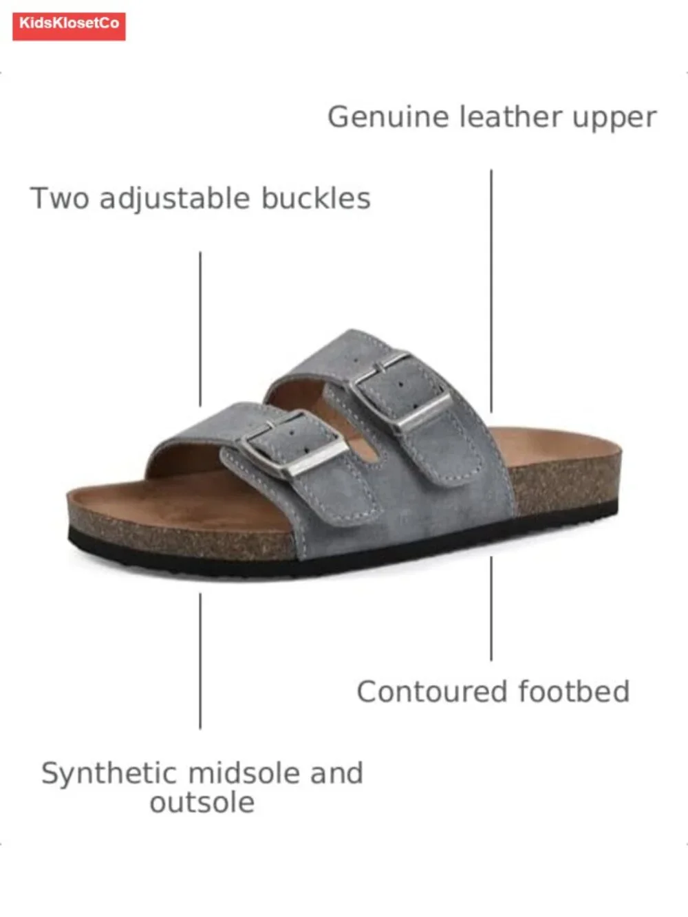 Girls' Slide Sandals with Contoured Footbed, Adjustable Straps